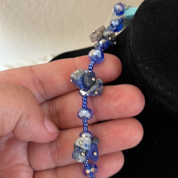 Sparkly Blue glass Beaded with  Lapis crystal mix with earrings - Picture 3 of 6